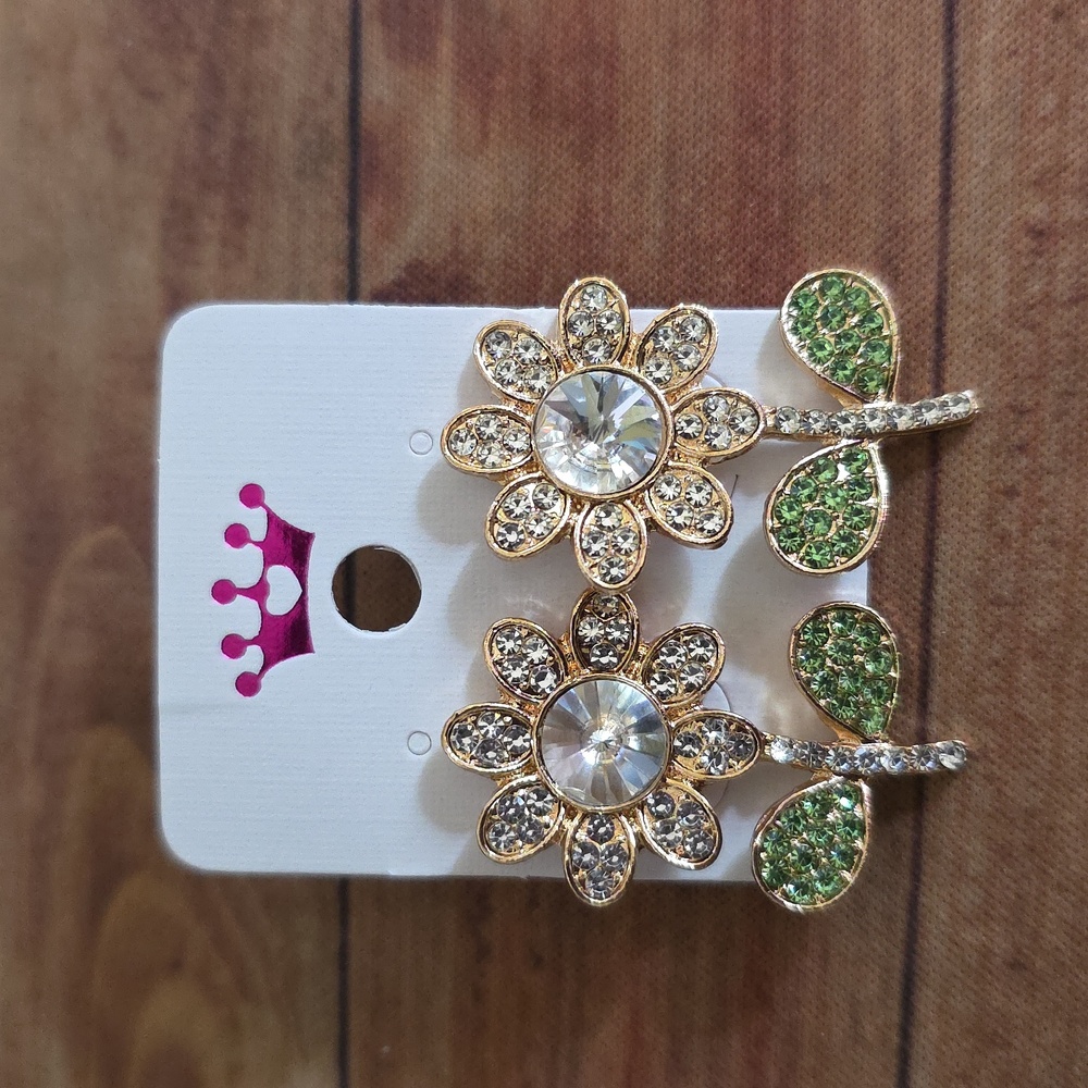 Flower Earrings Rhinestone Post Backs